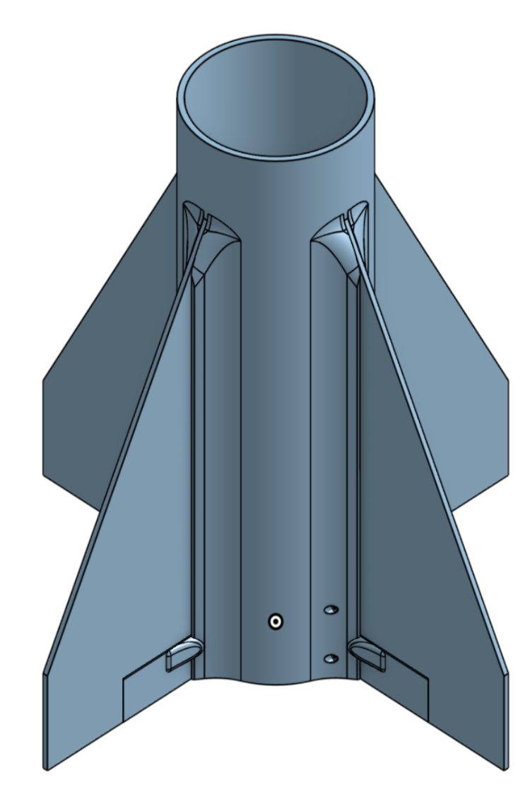 CAD: trim tab assembly detail showing tab and hinge integration.